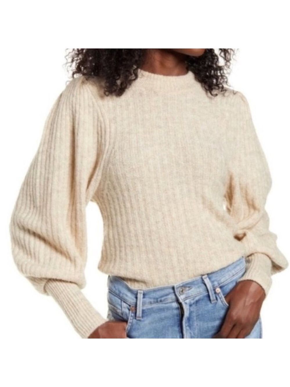 Leith Ribbed Puff Shoulder Sweater
